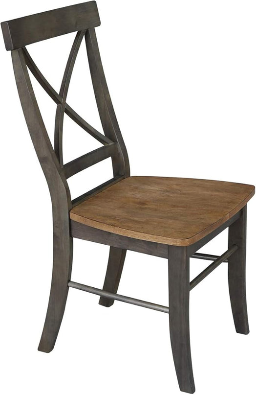 International Concepts X-Back Dining Chair, Height, Hickory/Washed Coal - LeafyLoom