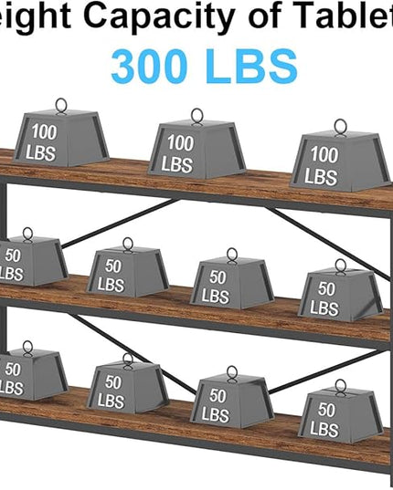 IBF Low Rustic 3 Tier Bookshelf, Industrial Horizontal Wood Bookcase, Farmhouse Long Wide Open Metal Etagere, Modern Large Vintage Book Shelf for Home Office Bedroom Living Room, Rustic Brown, 63 Inch - LeafyLoom