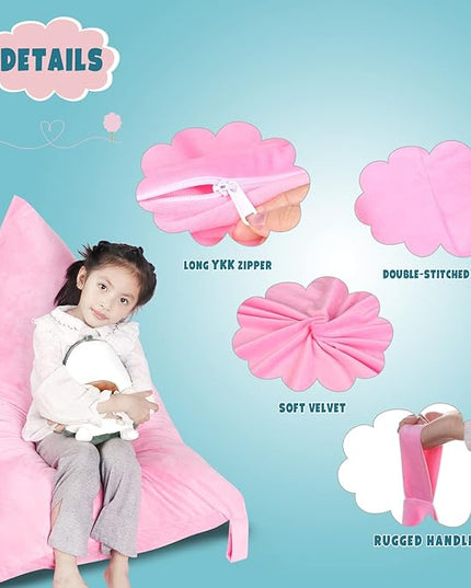 Stuffed Animal Storage Bean Bag Chair Cover, Velvet Pink Plush Toy Storage Stuff and Sit Seat Organizer for Kids/Teens/Adults, 52" x 31" Extra Large Triangle Floor Sofa, 200L/52Gal,Cover Only - LeafyLoom