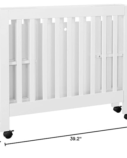 Babyletto Origami Mini Portable Crib Folding with Wheels in White, 2 Adjustable Mattress Positions, Greenguard Gold Certified - LeafyLoom