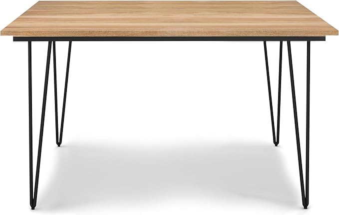 SIMPLIHOME Hunter SOLID MANGO WOOD and Metal 54 Inch Square Industrial Dining Table in Natural, For the Dining Room - LeafyLoom