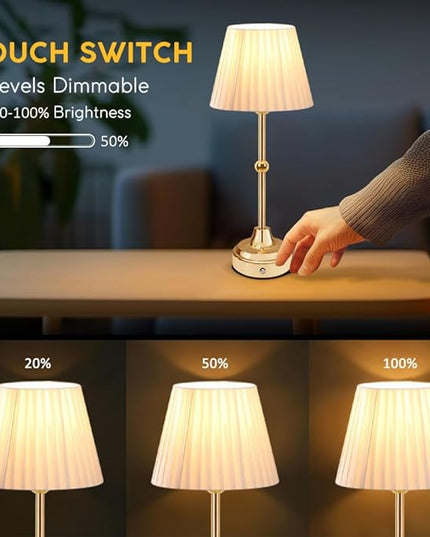 Cordless Metal Table Lamp,Touch Sensor Control Portable LED Table Lamp,3-Levels Brightness Rechargeable Bedside Lamp,Night Light for Kids Nursery,Dining Room Lamp (Gold) - LeafyLoom