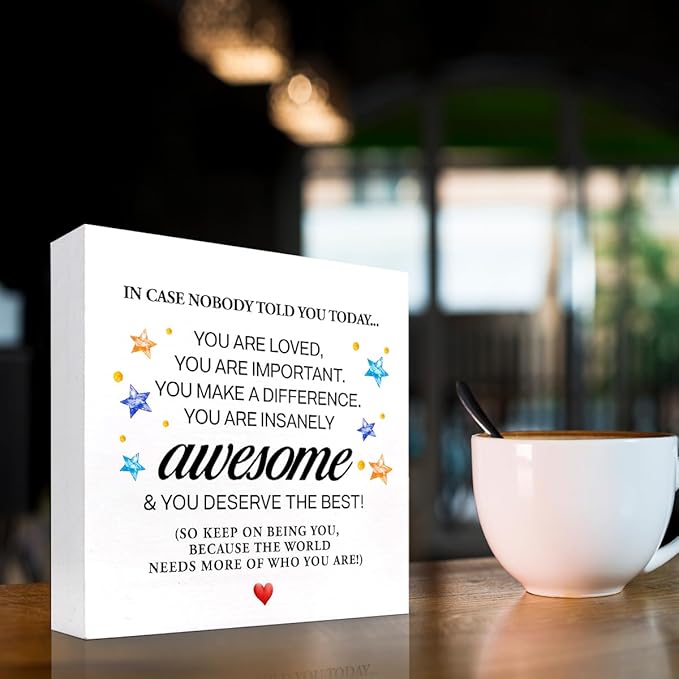 In Case Nobody Told You Today You are Awesome Wood Block Sign Desk Decor,Inspirational Encouragement Wooden Box Plaque Sign Desk Decor for Classroom Home Office Dorm Shelf Table Decorations - LeafyLoom