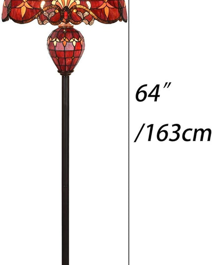 Bieye L10887 Baroque Tiffany Style Stained Glass Double Lit Floor Lamp for Home Decor 64-inch Tall (20-inch Wide, Red) - LeafyLoom
