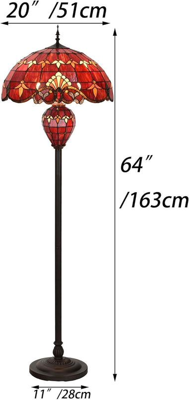 Bieye L10887 Baroque Tiffany Style Stained Glass Double Lit Floor Lamp for Home Decor 64-inch Tall (20-inch Wide, Red) - LeafyLoom