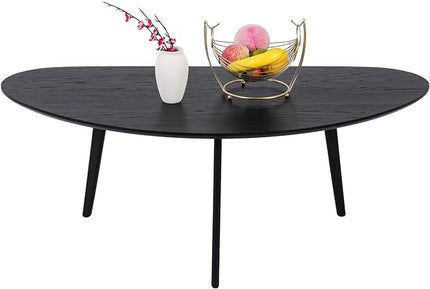 FIRMINANA Mid Century Modern Coffee Table,Large Oval Black Coffee Table for Living Room,Oval Small Mangotop Black Coffee Table for Small Spaces,Black-47.3" W x23.63 D x 17.72" H - LeafyLoom
