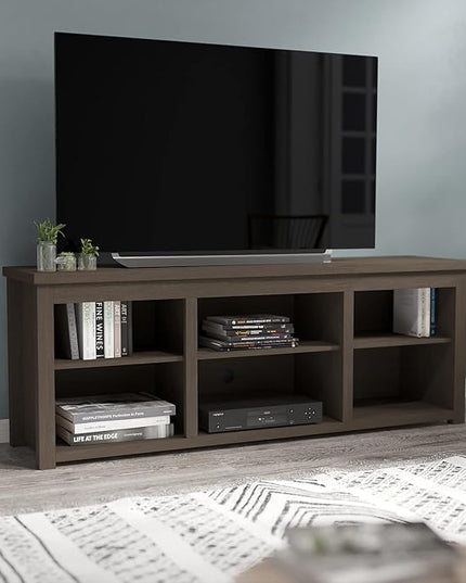 Flash Furniture Kilead TV Stand for up to 80" TVs - Modern Espresso Finish - 65" Engineered Wood Framed Media Console - 6 Open Storage Compartments - LeafyLoom
