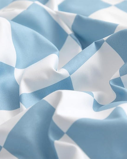 Blue White Grid Comforter Set Queen Blue Plaid Bedding Set Women Blue and White Checkered Bed Comforter Set Breathable Blanket Set Men Durable Bedding Comforter Set - LeafyLoom
