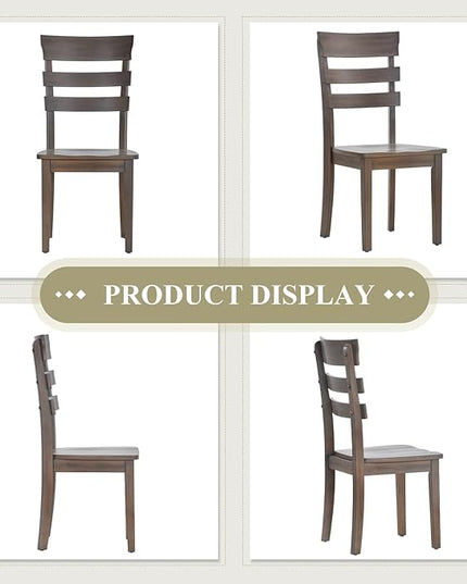 COLAMY Wooden Dining Chairs Set of 2, Ladder High Back Kitchen Side Chair, Armless Farmhouse Dining Room Chairs with Adjustable Foot Pegs, Light Brown - LeafyLoom