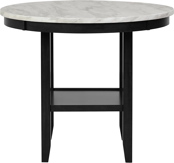 NicBex Dining Table for 4 Kitchen Table and Chairs 5Pc Round Counter Height Dining Table Set with Faux Marble Upholstered for Dining Room and Restaurant, Wooden, Blue - LeafyLoom