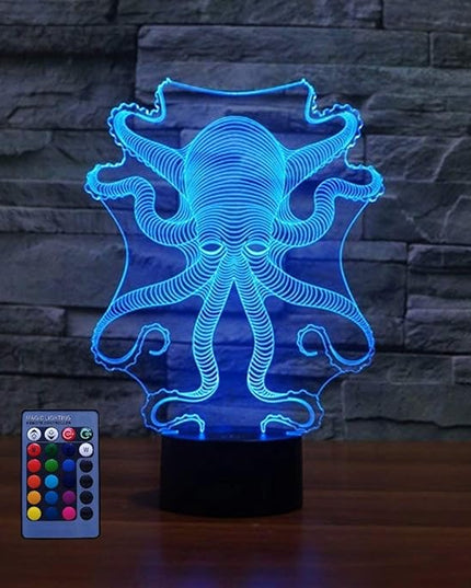 3D Octopus Night Light USB Powered Remote Control Touch Switch Decor Table Optical Illusion Lamps 7/16 Color Changing LED Lamp Xmas Home Love Brithday Children Kids Toy Gift - LeafyLoom