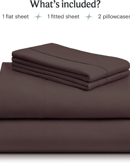 LuxClub Twin XL Sheets - Soft Twin Bed Sheets for-Boys-and-Girls-4 PC Deep Pockets 18" Eco Friendly Wrinkle Free-Kids-Fitted Sheets Machine Washable Hotel Bedding Silky Soft - Brown Twin XL - LeafyLoom