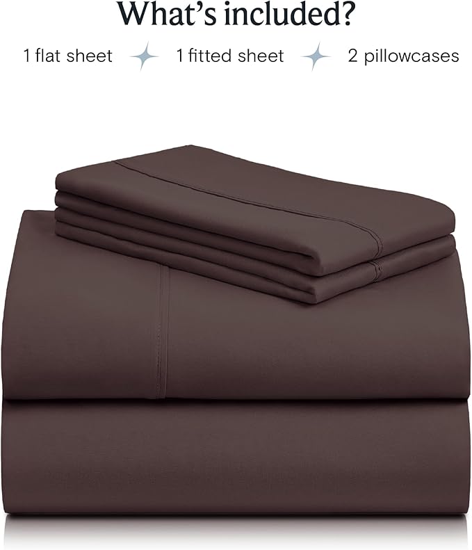 LuxClub Twin XL Sheets - Soft Twin Bed Sheets for-Boys-and-Girls-4 PC Deep Pockets 18" Eco Friendly Wrinkle Free-Kids-Fitted Sheets Machine Washable Hotel Bedding Silky Soft - Brown Twin XL - LeafyLoom