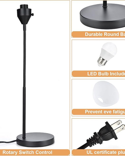 2 Pack LED Desk Lamp for Home Office, 3 Levels Dimmable Reading Light Flexible Gooseneck Table Lamp for Bedside Office, Rotary Switch Control, Bulb Included - LeafyLoom