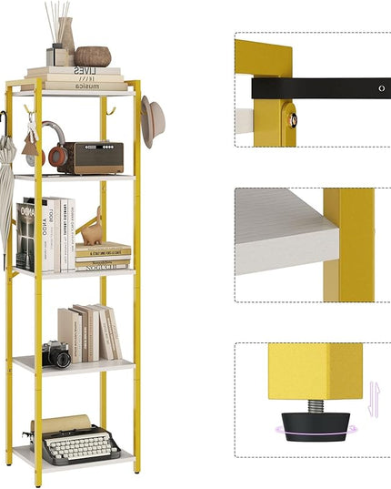 YMYNY Bookshelf, 5-Tier Ladder Shelf Organizer, Narrow Shelving Unit, Corner Storage Racks, Large Capacity Bookcase, for Home Office Living Room Balcony Bathroom, 57.7" H, Metal Frame,HBC005W - LeafyLoom