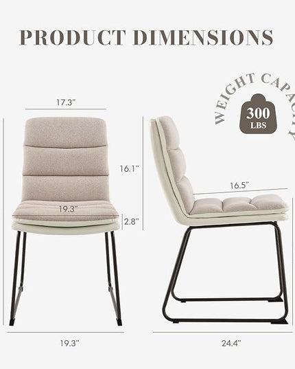 Dining Chairs Set of 6, Upholstered Dining Room Kitchen Chairs with Metal Legs, Modern Fabric PU Leather Side Chairs for Home Office, Light Brown - LeafyLoom