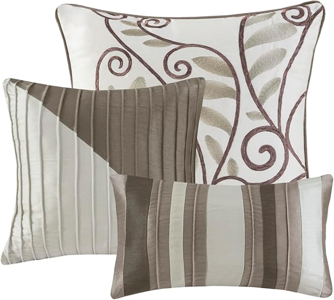 Madison Park Amherst 7 Piece Full Comforter Set, Khaki, Natural - LeafyLoom