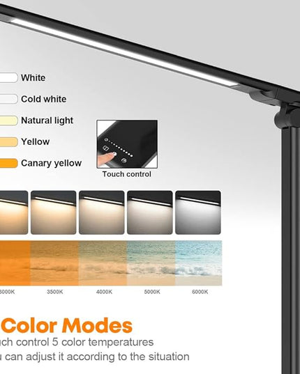 Desk Lamp Eye-Caring LED Table Lamp Dimmable Bedside Lamp with 2 USB Charging Ports and 10 Brightness Levels x 5 Colour Modes Touch Control Daylight Lamp for Office, Bedside, Reading- Auto Timer - LeafyLoom