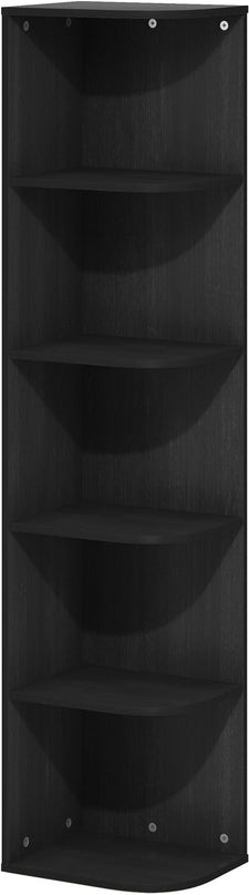 Furinno Pasir 5-Tier Corner Open Shelf Bookcase, Blackwood - LeafyLoom