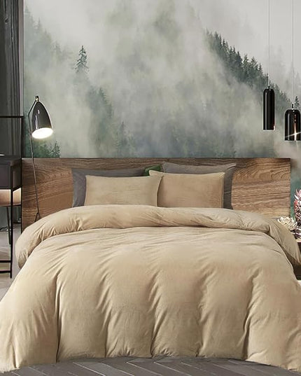 Wellboo Beige Velvet Comforter Sets Full Solid Cream Coffee Fluffy Bedding Comforters Luxury Champagne Flannel Quilts Women Men Light Taupe Fuzzy Blankets Modern Minimalist Khaki Tan Sherpa Plush Bed - LeafyLoom