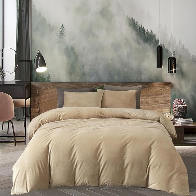 Wellboo Beige Velvet Comforter Sets Full Solid Cream Coffee Fluffy Bedding Comforters Luxury Champagne Flannel Quilts Women Men Light Taupe Fuzzy Blankets Modern Minimalist Khaki Tan Sherpa Plush Bed - LeafyLoom