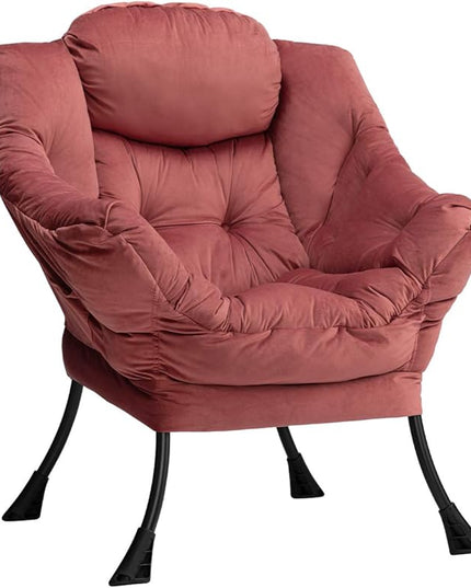 HollyHOME Modern Fabric Large Lazy Chair, Accent Oversized Comfy Reading Chair, Thick Padded Cozy Lounge Chair with Armrest, Steel Frame Leisure Sofa Chair for Living Room, Bedroom, Dorm, Dusty Rose - LeafyLoom