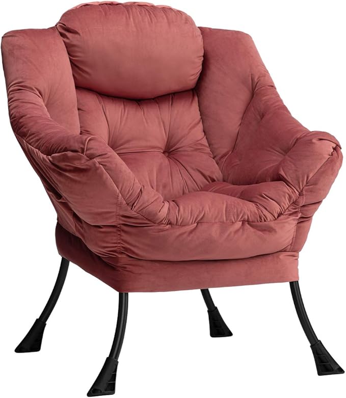 HollyHOME Modern Fabric Large Lazy Chair, Accent Oversized Comfy Reading Chair, Thick Padded Cozy Lounge Chair with Armrest, Steel Frame Leisure Sofa Chair for Living Room, Bedroom, Dorm, Dusty Rose - LeafyLoom