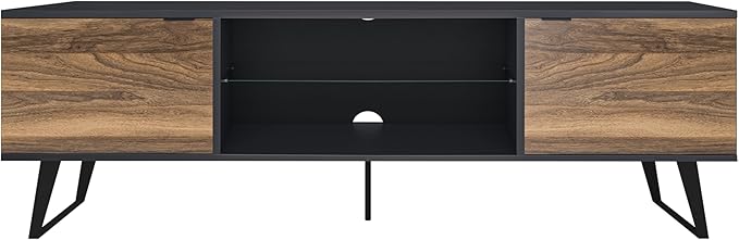 Atelier Mobili Mid Century Modern TV Stand | Farmhouse Entertainment Center for Living Room | TV Stand for 75 Inch TV | Gray TV Stand | Walnut TV Stand for Living Room 75 inch TV | Adjustable Shelf - LeafyLoom