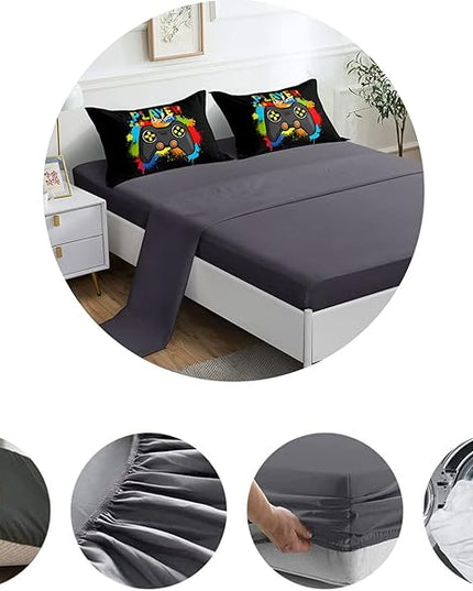 5 Pieces Gaming Bedding Set for Boys Gamer Comforter Set Twin Size,Game Controller Comforter for Boys Kids 5 Pieces Bed in A Bag 3D Gamepad Microfiber Bedding Sets,DJT H5019 Twin - LeafyLoom