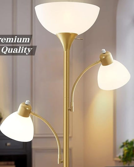 Luvkczc Torchiere Floor Lamps for Living Room, 3 Light Tree Floor Lamp, Gold Modern Tall Standing Lamps, Industrial Bright Floor Lamp for Bedroom, Office, Dresser, 3 LED Bulbs Included - LeafyLoom
