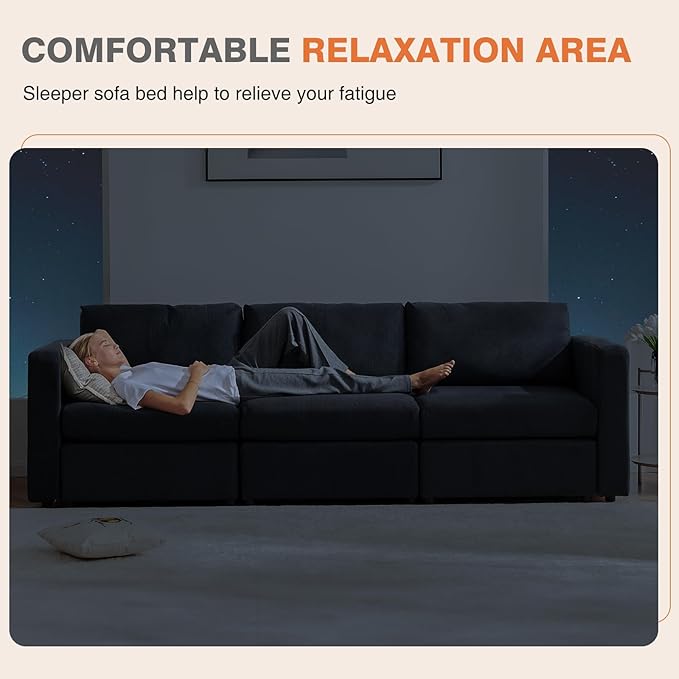 Sweetcrispy Convertible Modular Sectional Sofa, 3 Seat Sectional Couches for Living Room, Basic Shape Modern Fabric Modular Sofa Sleeper with Double Chaise for Home, Apartment, Dorm, Dark Grey - LeafyLoom