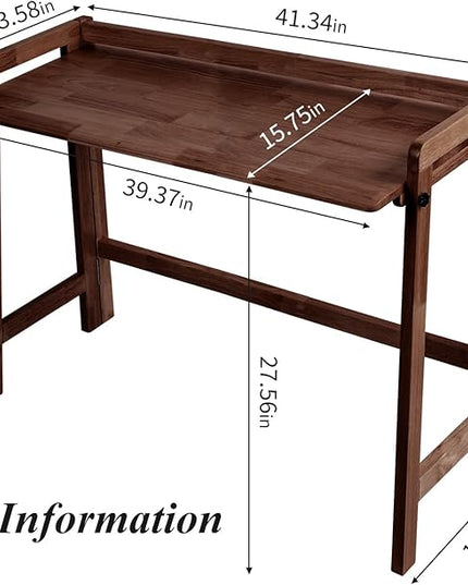 Computer Desk, Foldable Desk, Home Office Desks, Solid Wood Writing Desk, Mid Century Modern Desks, Oak Study Table, Folding Desks for Small Spaces, 39.4 W x 27.6 H x 13.6 D Inches, Walnut - LeafyLoom