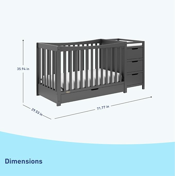 Graco Remi 4-in-1 Convertible Crib & Changer with Drawer (Gray) – GREENGUARD Gold Certified, Crib and Changing -Table Combo, Includes Changing Pad, Converts to Toddler Bed, Daybed and Full-Size Bed - LeafyLoom