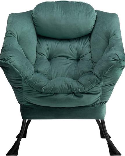 AcozyHom Modern Large Cotton Fabric Lazy Chair，Accent Contemporary Lounge Chair, Single Steel Frame Leisure Sofa Chair with Armrests and A Side Pocket, Army Green - LeafyLoom