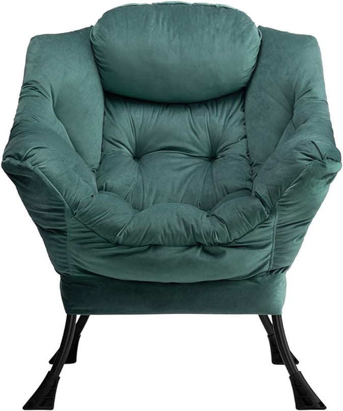 AcozyHom Modern Large Cotton Fabric Lazy Chair，Accent Contemporary Lounge Chair, Single Steel Frame Leisure Sofa Chair with Armrests and A Side Pocket, Army Green - LeafyLoom