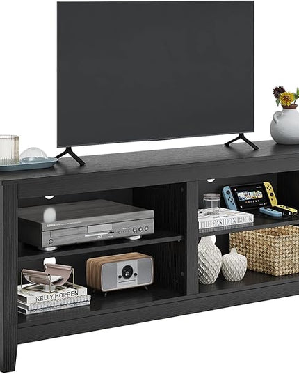 Panana TV Stand, Classic 4 Cubby TV Stand for 60 inch TV, Entertainment Center Media Television Stand for Living Room Bedroom (Black, 55 inch) - LeafyLoom