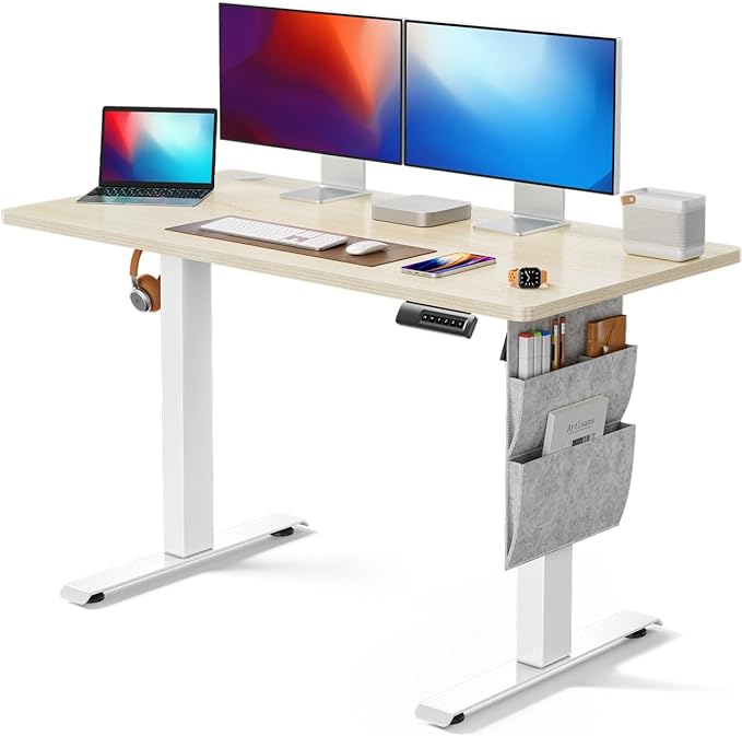 Marsail Standing Desk Adjustable Height, 48x24 Inch Electric Standing Desk with Storage Bag, Stand up Desk for Home Office Computer Desk Memory Preset with Headphone Hook - LeafyLoom