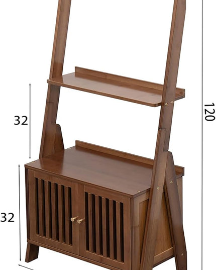 Bamboo Ladder Shelf Modern Wood Bookshelf Tall Bookcase Leaning Wall Shelves Open Standing Storage Rack Shelves for Living Room, Bathroom, Kitchen, Office(Brown, 3 Tier-27x12x47) - LeafyLoom