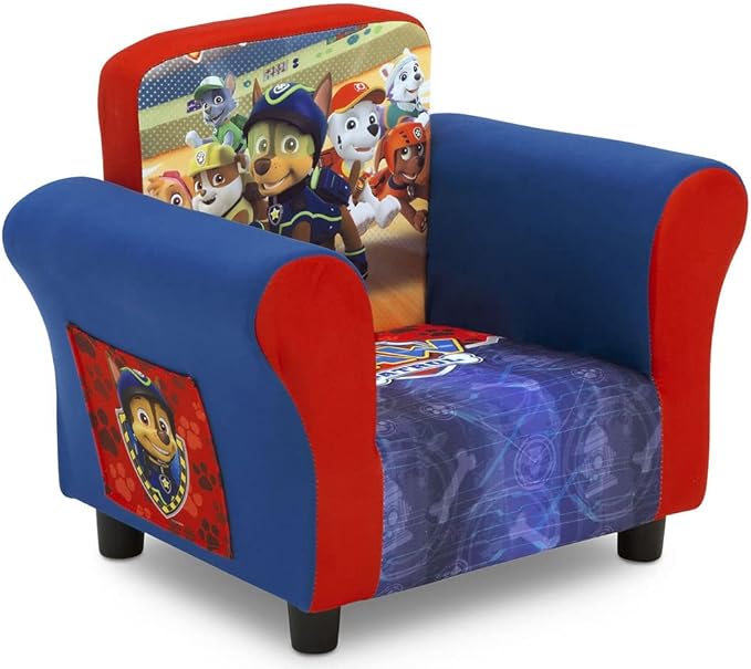 Delta Children Upholstered Chair with PAW Patrol Graphics, Wood Frame, Plush Foam Padding, Side Pockets, for Toddlers and Kids - LeafyLoom
