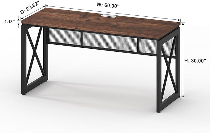 BON AUGURE 60 Inch Computer Desk for Home Office, Industrial Metal Wood Desk, Farmhouse Large Writing Desk, Modern Sturdy Gaming Desk (Rustic Oak) - LeafyLoom