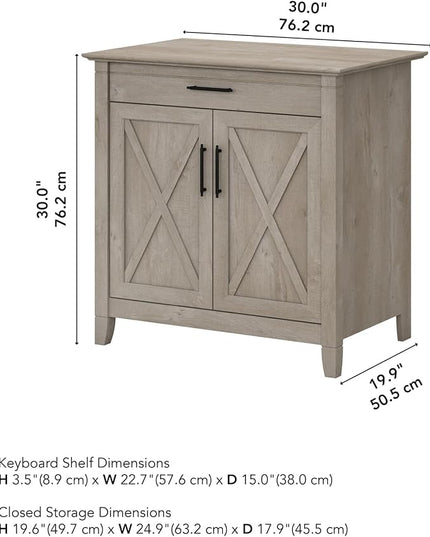 Bush Business Furniture Key West Secretary Desk with Keyboard Tray and Storage Cabinet, 30W x 20D, Washed Gray - LeafyLoom