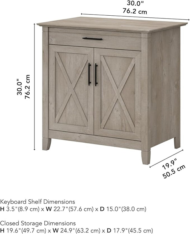 Bush Business Furniture Key West Secretary Desk with Keyboard Tray and Storage Cabinet, 30W x 20D, Washed Gray - LeafyLoom