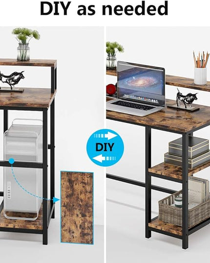 L-Shaped Computer Desk with Monitor Stand and Storage Shelves, Large Corner Desks for Home Office - LeafyLoom