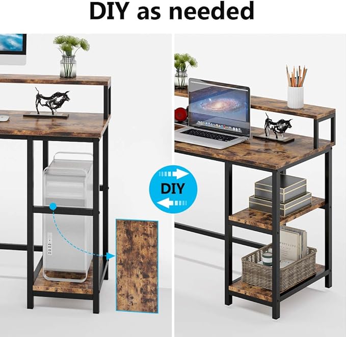 L-Shaped Computer Desk with Monitor Stand and Storage Shelves, Large Corner Desks for Home Office - LeafyLoom