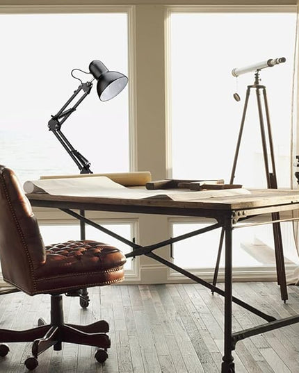 Metal Swing Arm Desk Lamps, Adjustable and Flexible, Feading with Base and Clip 2-in-1 Function, Fit E26&E27 Bulbs Base, Application in Bedroom Living Room, Office Home (Black) - LeafyLoom