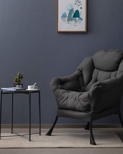 HollyHOME Fabric Large Lazy Chair, Accent Reading Chair, Cozy Lounge Chair with Armrest, Leisure Sofa Chair for Living Room, Bedroom, Dorm, Dark Grey - LeafyLoom