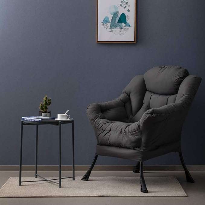 HollyHOME Fabric Large Lazy Chair, Accent Reading Chair, Cozy Lounge Chair with Armrest, Leisure Sofa Chair for Living Room, Bedroom, Dorm, Dark Grey - LeafyLoom