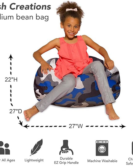 Posh Creations Bean Bag Chair for Kids, Teens, and Adults Includes Removable and Machine Washable Cover, Soft Nylon - Camo Blue and Brown, 27in - Medium - LeafyLoom