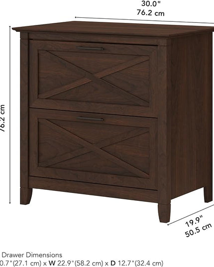 Bush Furniture Key West 2 Drawer Lateral File Cabinet in Bing Cherry - LeafyLoom