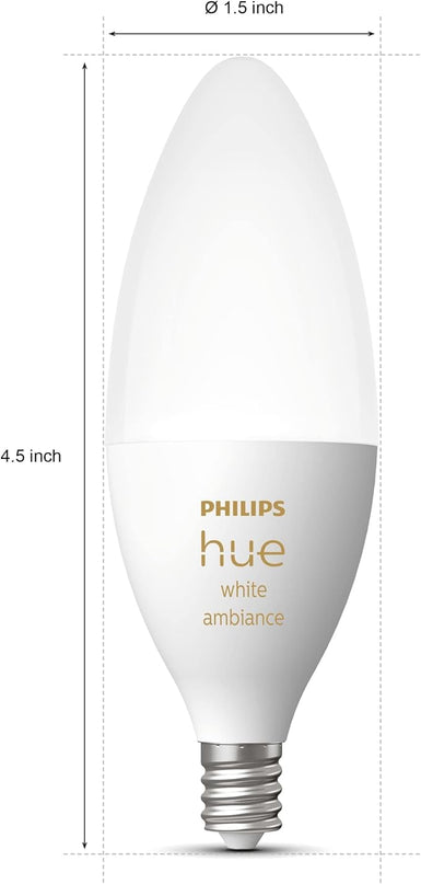Philips Hue Smart 40W B39 Candle-Shaped LED Bulb - White Ambiance Warm-to-Cool White Light - 4 Pack - 450LM - E12 - Indoor - Control with Hue App - Works with Alexa Google Assistant and Apple Homekit PhilipsHue